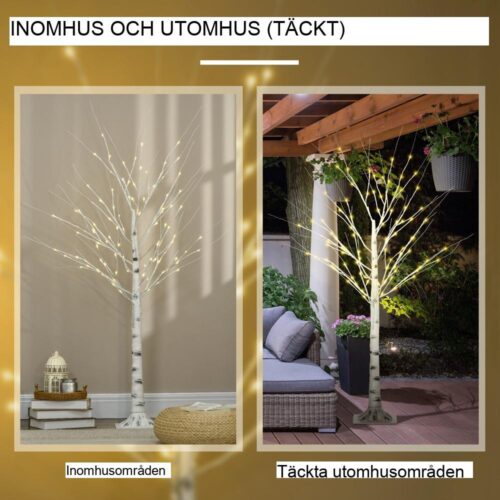 LED-björk, 150 cm konstgjord vit bark med 96 lampor