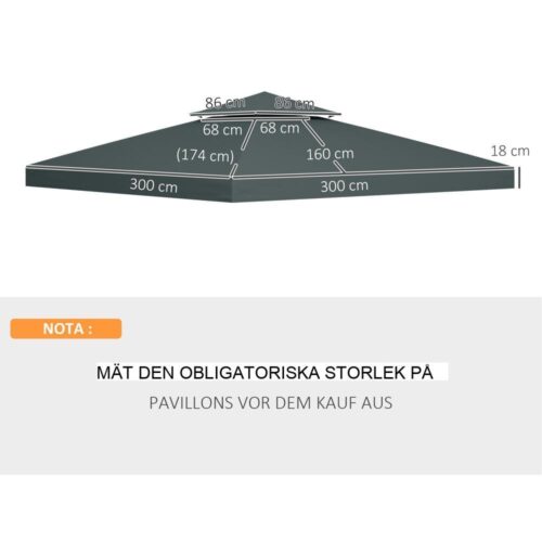 Kolgrå 3x3m Ersättningsträdgårdspaviljongtak – Vattenavvisande polyester