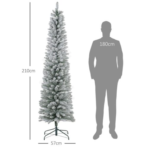 Smal konstgjord julgran, 210 cm LED-lampor och snötäckta grenar