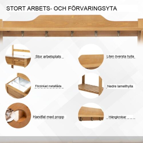 Galvaniserat växtbord med förvaring, arbetsbänk och blomsterhylla för trädgårdsskötsel utomhus