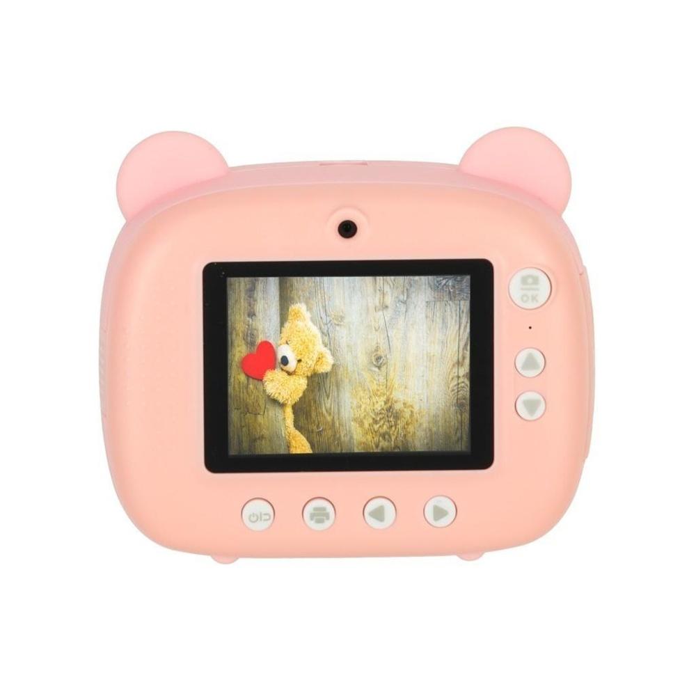 Pink Teddy Bear Instant Camera för barn, 1080p HD med spel och MP3-uppspelning