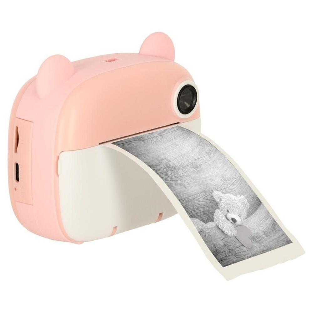 Pink Teddy Bear Instant Camera för barn, 1080p HD med spel och MP3-uppspelning