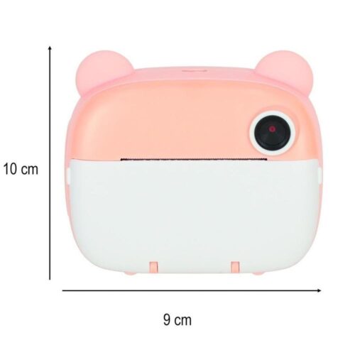 Pink Teddy Bear Instant Camera för barn, 1080p HD med spel och MP3-uppspelning