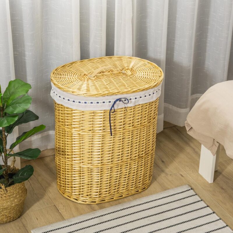 Natural Willow tvättkorg med lock – 100L förvaring i sovrum och badrum