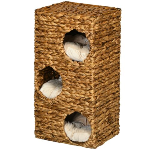 Vattenhyacinth Cat Scratching Tower med 3 grottor och kuddar