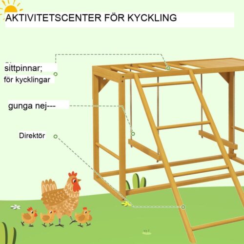 Lekram för kyckling i trä med gungor och stege för 3-4 kycklingar