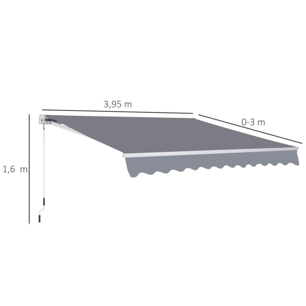 Grå 395x300cm Justerbar väggmonterad aluminiummarkis med vev