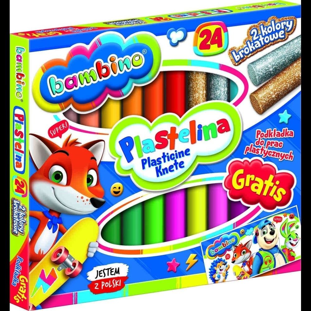 BAMBINO Plasticine Classic Modeling Clay, 24 livfulla färger med glitter