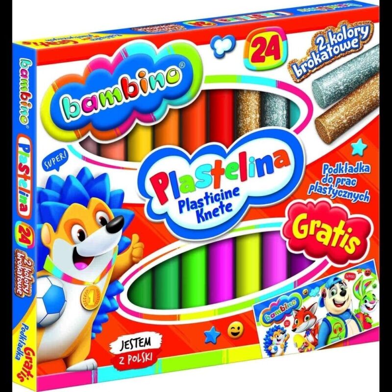 BAMBINO Plasticine Classic Modeling Clay, 24 livfulla färger med glitter