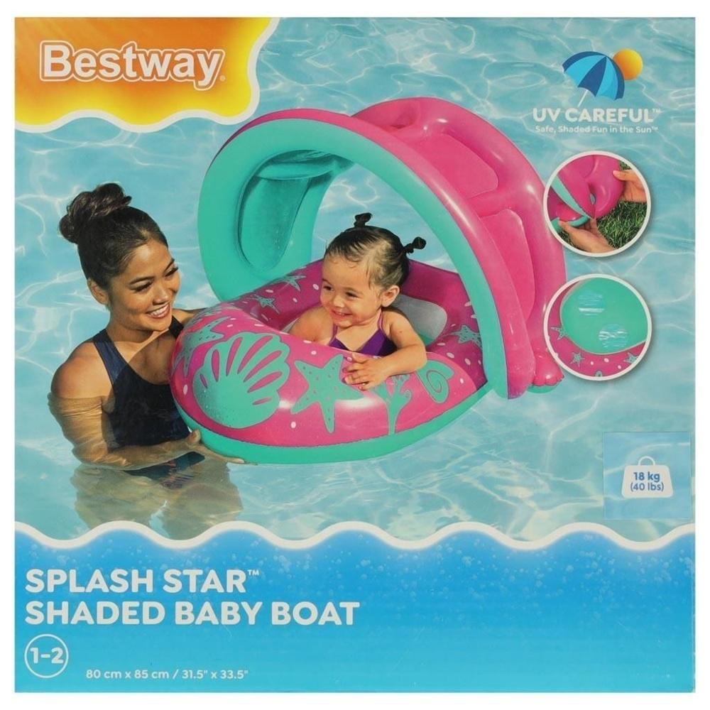 BESTWAY rosa babysimring med solskydd, 1-2 år, 18 kg kapacitet