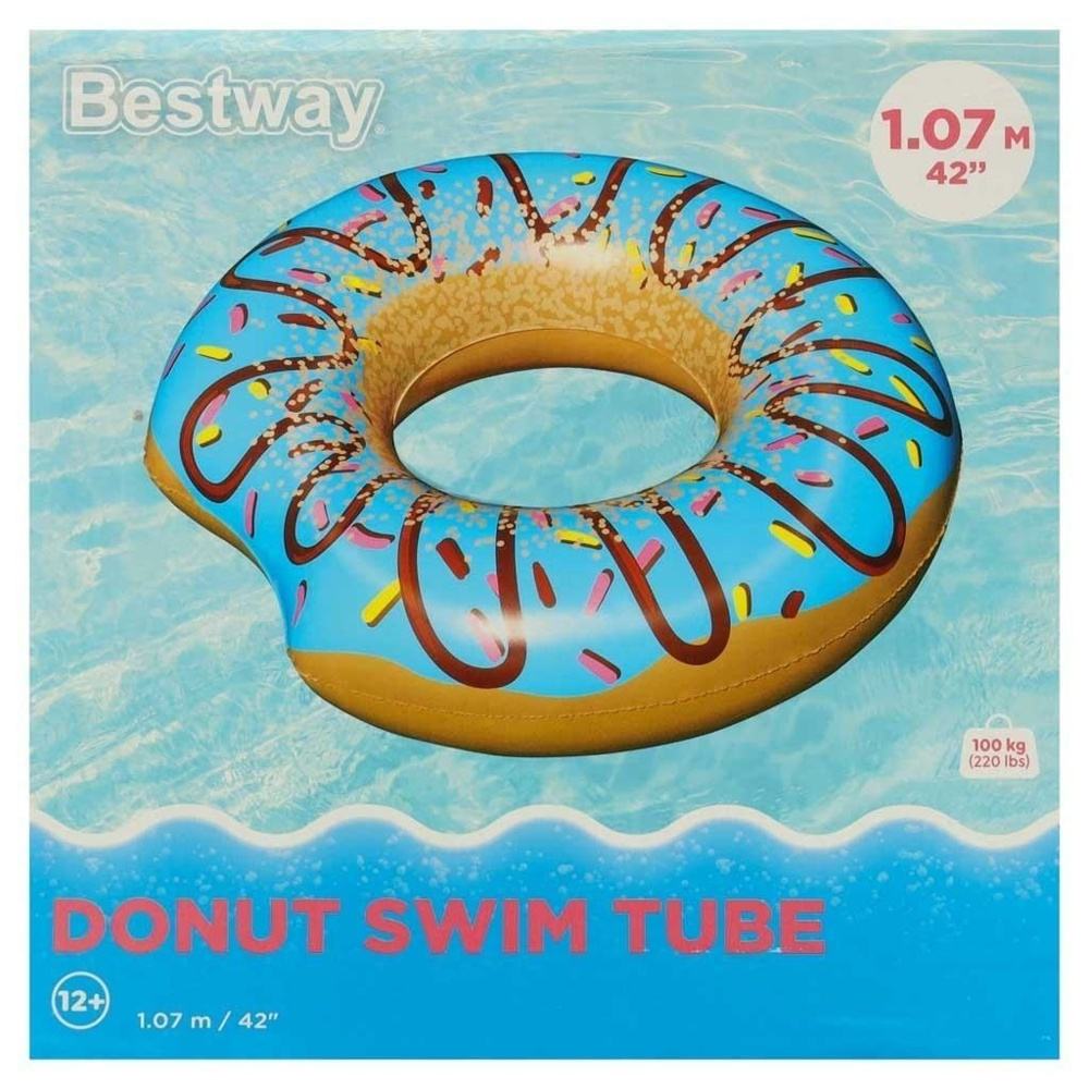 Uppblåsbar donut simbassängflotta, blå, 107 cm, maxvikt 100 kg