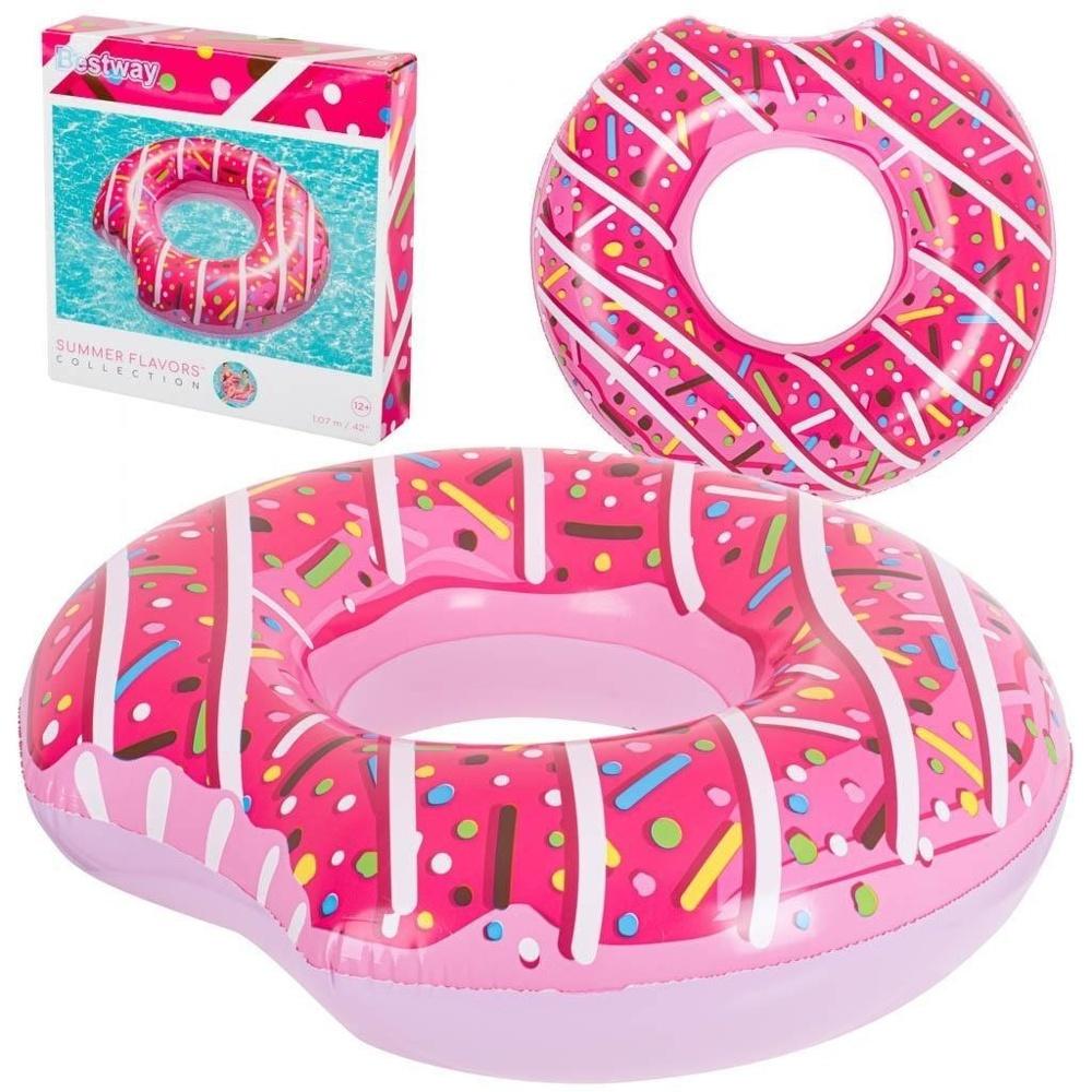 BESTWAY Pink Uppblåsbar Donut Swimming Pool Float för vuxna, 107cm