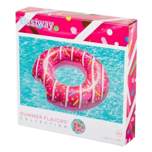 BESTWAY Pink Uppblåsbar Donut Swimming Pool Float för vuxna, 107cm