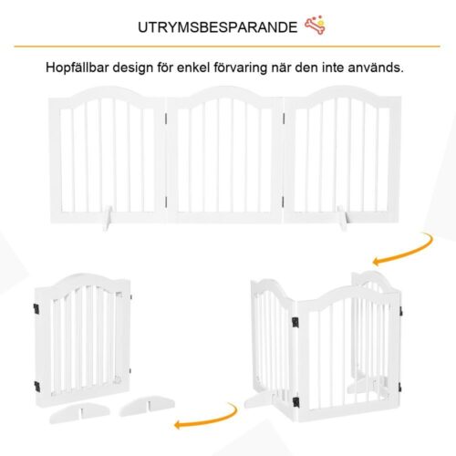 Vit hundskyddsgrind, stabil och hopfällbar, 3-panelsbarriär för husdjur, 154,5 cm