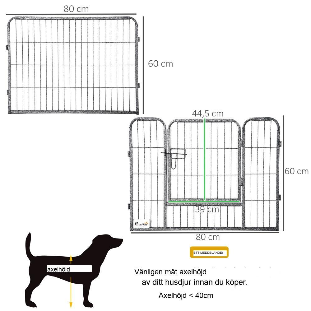 Anpassningsbar lekhage för husdjur i stål, 16 segment, 2 dörrar, inomhus/utomhus