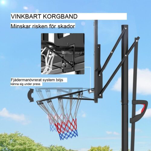 Justerbart stativ för basketbåge, höjd 230-305 cm, splittersäker ryggbräda, hjul