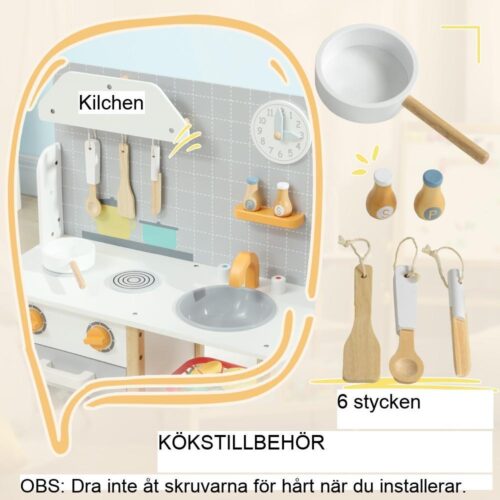 Kids Play Köksset med spis, ugn, diskbänk och tillbehör – grå