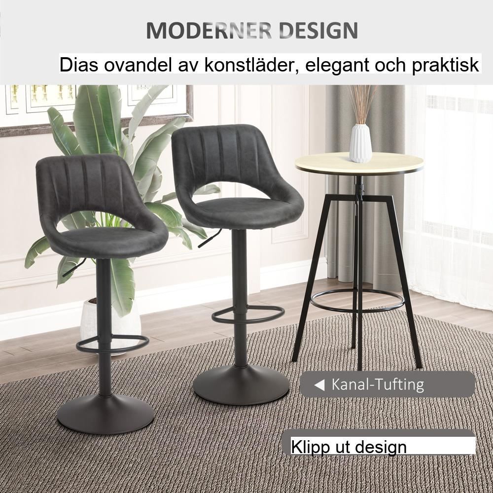 Moderna svängbara barstolar set om 2, höjdjusterbar med fotstöd i grå läderlook och metallram