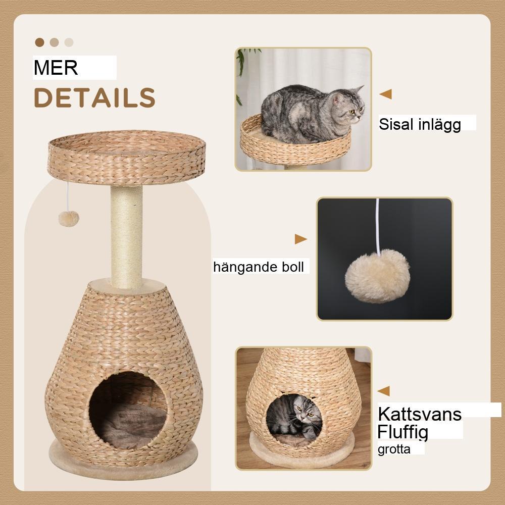 Färgglad skrapstolpe med Cat Cave and Ball Toy – Små katter, upp till 5 kg