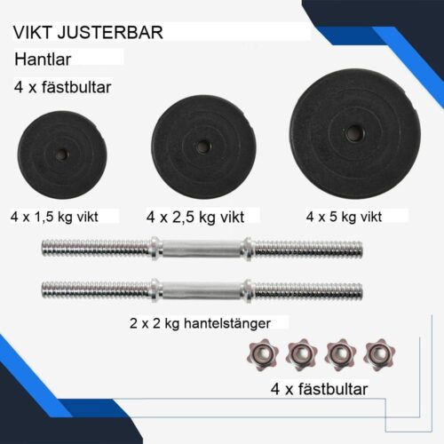 Justerbart hantelset 40 kg, viktskivor i stål för styrketräning