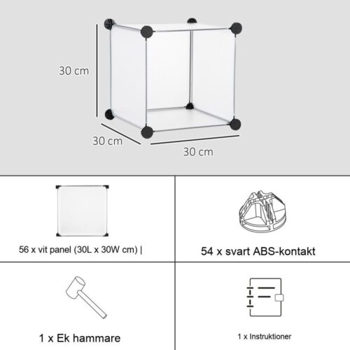 Vit modulärt kubhyllsystem, 16 förvaringskuber, 125cm