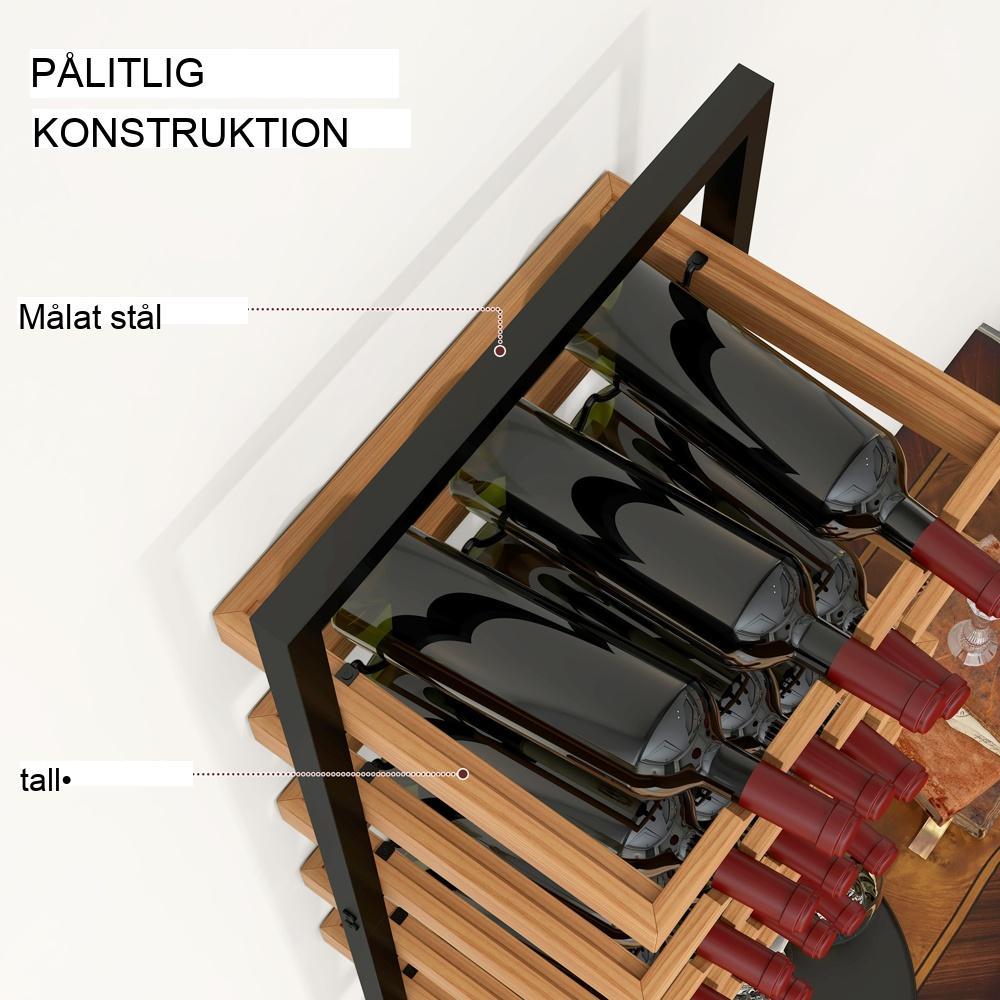 Väggmonterat vinställ rymmer 15 flaskor och 4 glas – Brown Pinewood Design