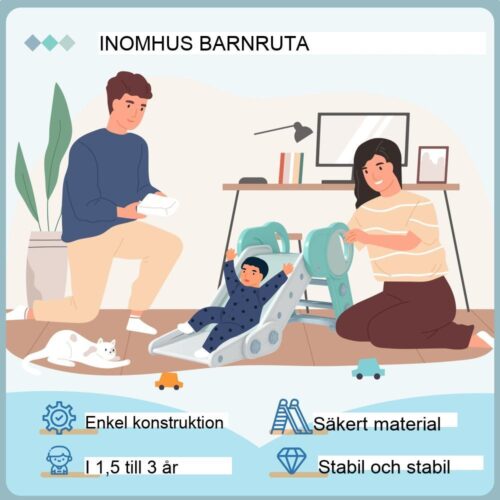 Grön vit hopfällbar rutschkana för barn, kul inomhus/utomhus för åldrarna 1,5-3 år