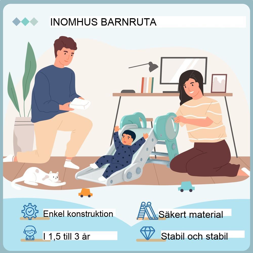 Grön vit hopfällbar rutschkana för barn, kul inomhus/utomhus för åldrarna 1,5-3 år