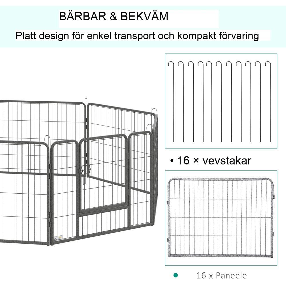 Anpassningsbar lekhage för husdjur i stål, 16 segment, 2 dörrar, inomhus/utomhus