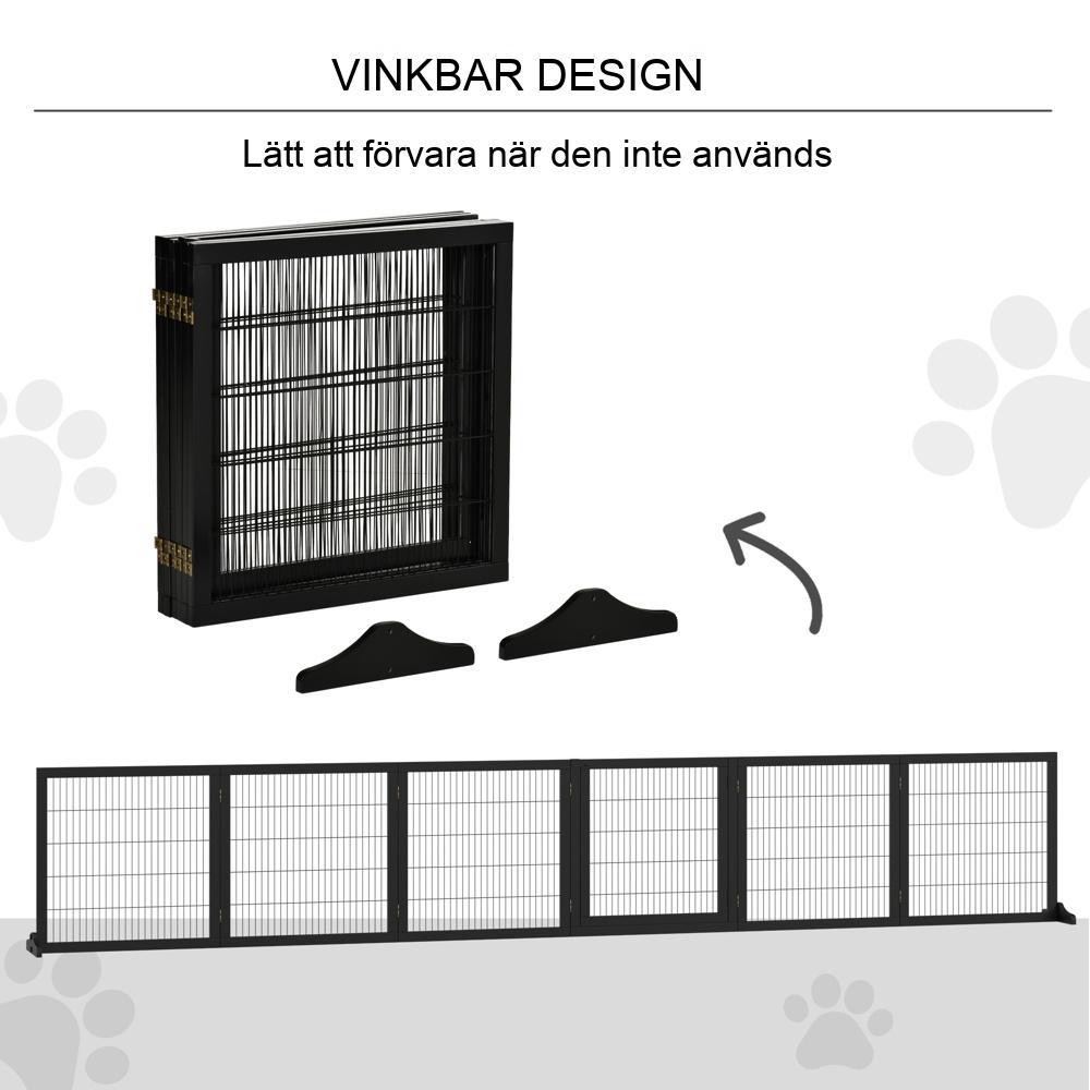 Snygg Pine Wood Pet Safety Gate, hopfällbar hundbarriär, 432x36x70cm