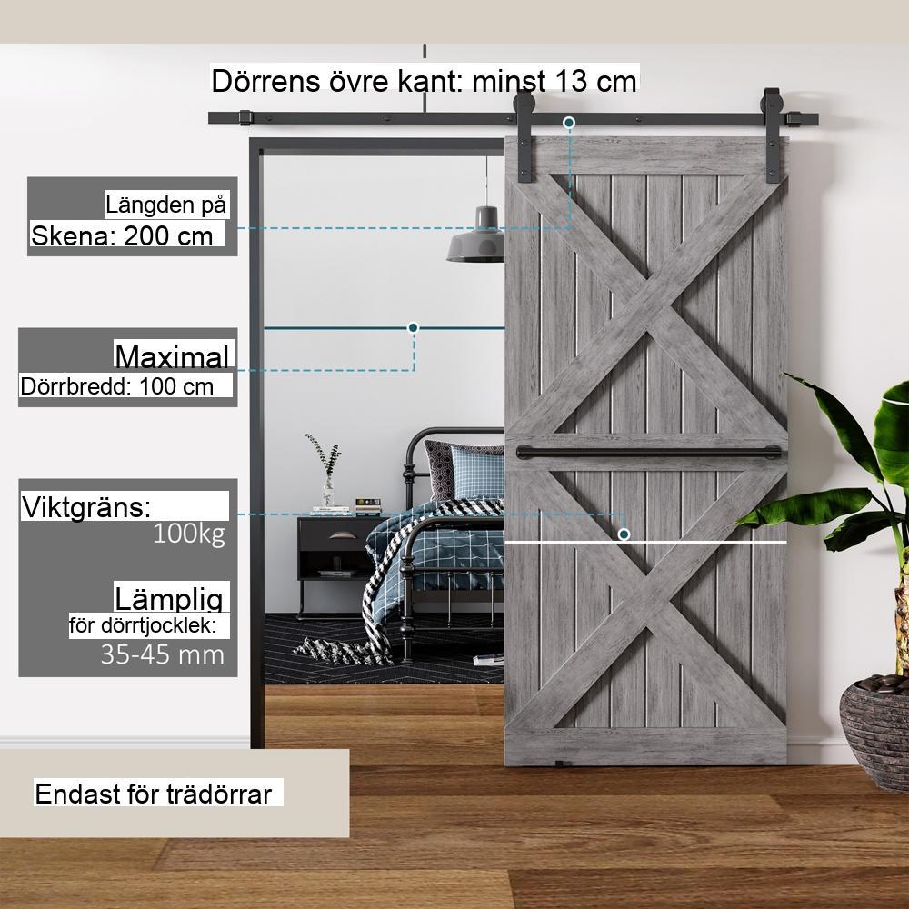 Svart kolstål skjutbar ladugårdsdörr hårdvarasats – 100 kg kapacitet