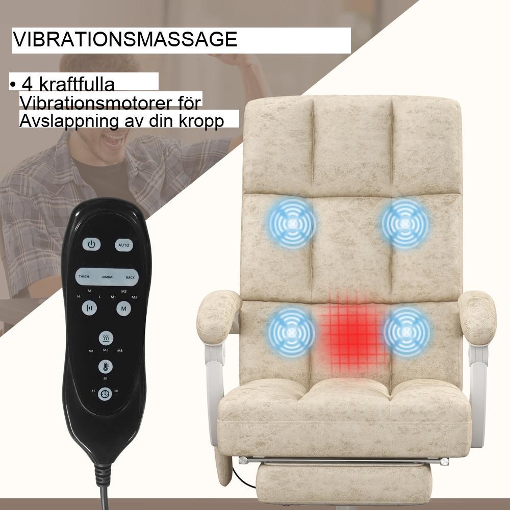 Ergonomisk massagekontorsstol med värme, justerbar höjd, beige