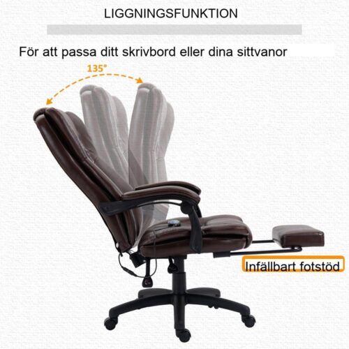 Ergonomisk kontorsstol med massage- och liggfunktion, brun