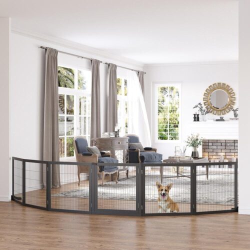 Snygg Pine Wood Pet Safety Gate, hopfällbar hundbarriär, 432x36x70cm