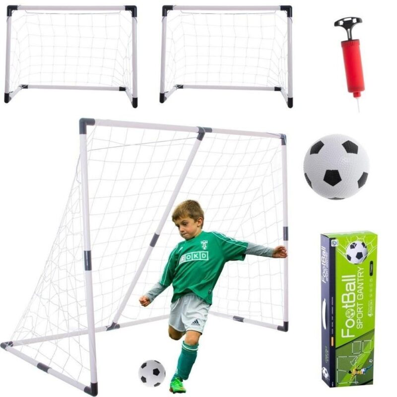 2-i-1 barnfotbollsmålset med boll och pump – justerbar storlek (143x110x70cm)