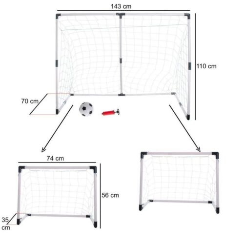 2-i-1 barnfotbollsmålset med boll och pump – justerbar storlek (143x110x70cm)