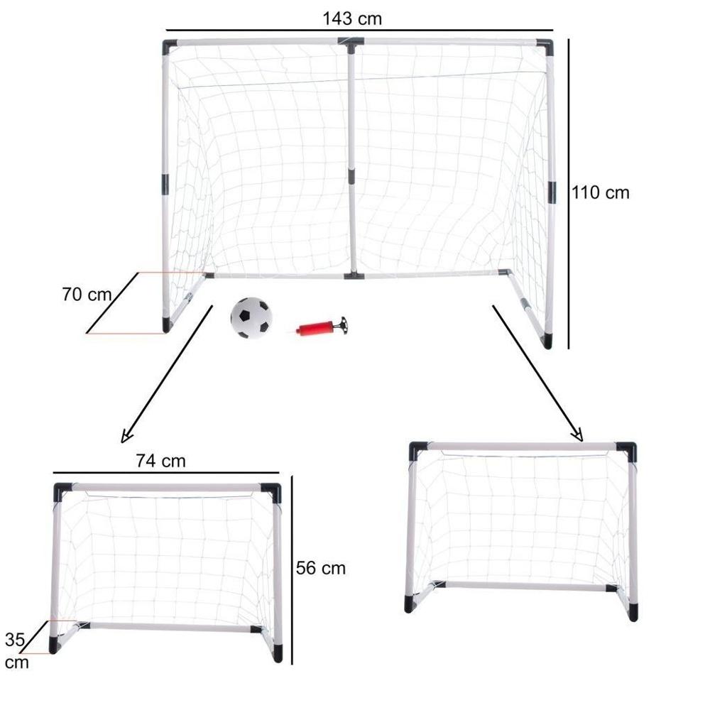 2-i-1 barnfotbollsmålset med boll och pump – justerbar storlek (143x110x70cm)