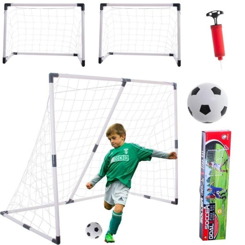 Hopfällbar 2-i-1 fotbollsmålset för barn, inkluderar boll och pump (185×120 cm)