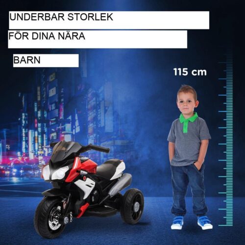 Elektrisk motorcykel för barn 3-5 år med ljus och ljud, svart/röd