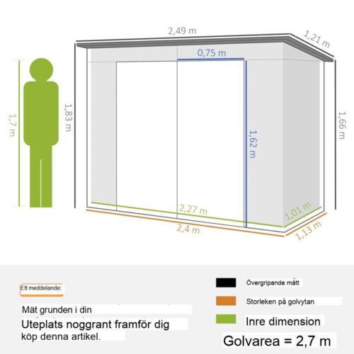 Säkert verktygsskjul i stål med dubbla dörrar och UV-skydd – 2,7 m² trädgårdsförvaring