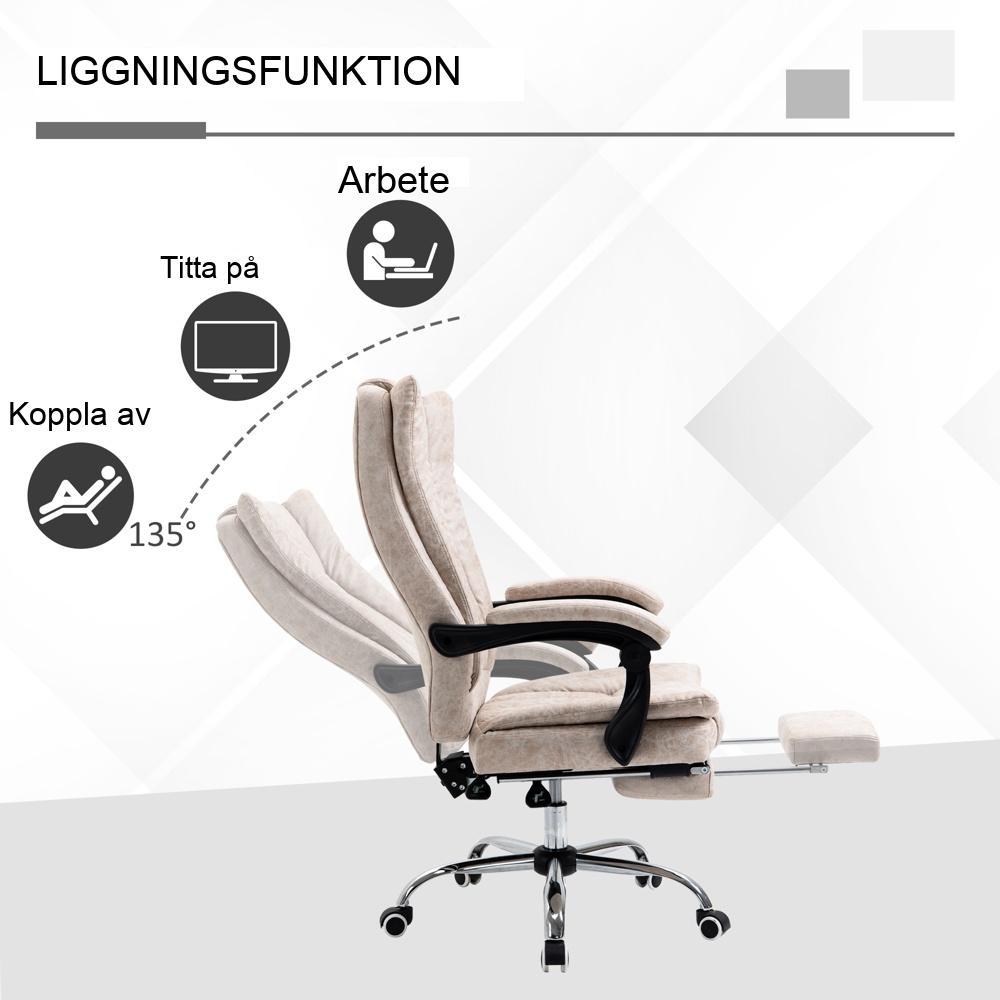 Ergonomisk kontorsstol med fällbart ryggstöd, fotstöd och justerbar höjd