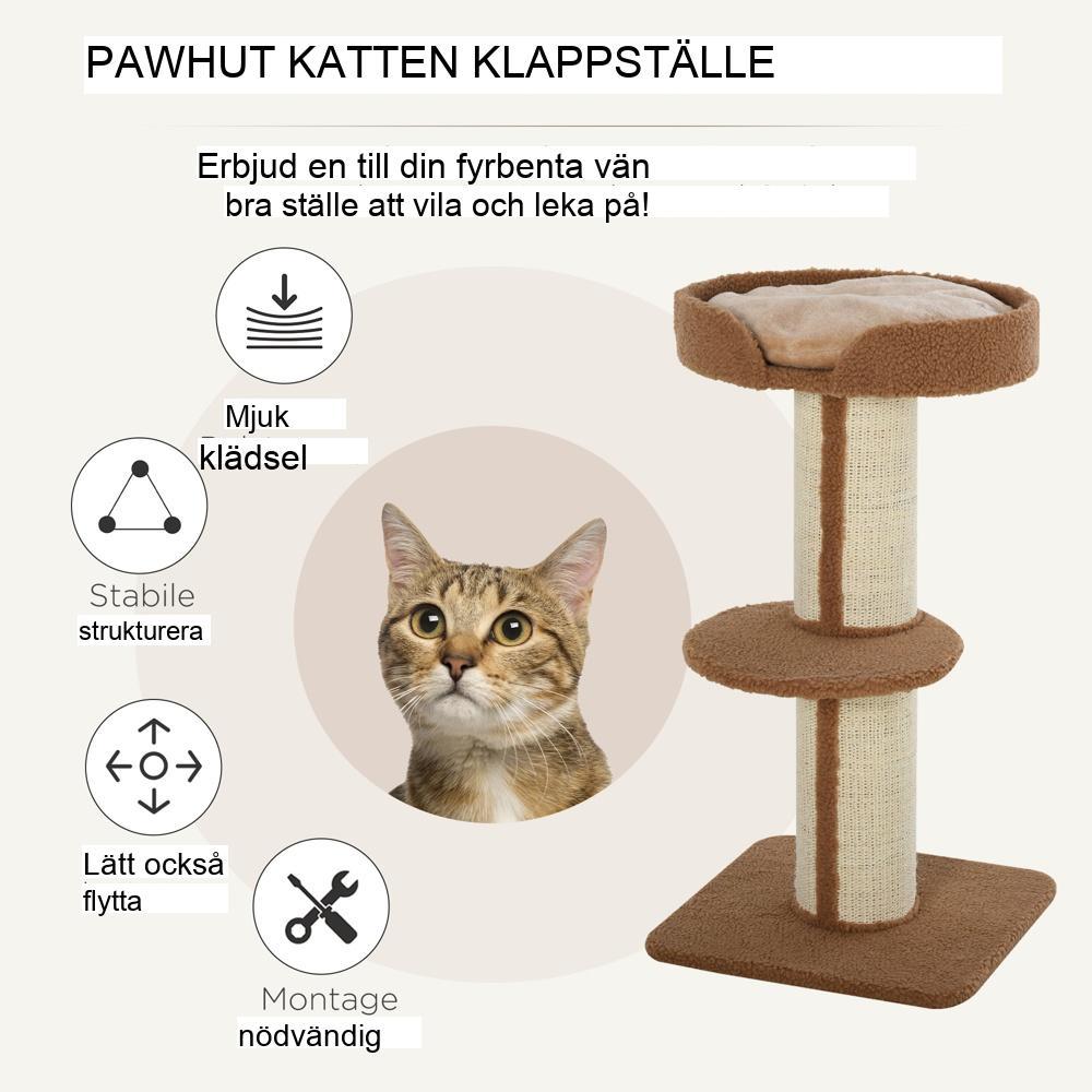 Kattskrapstolpe på flera nivåer med kuddar och sisalstolpar