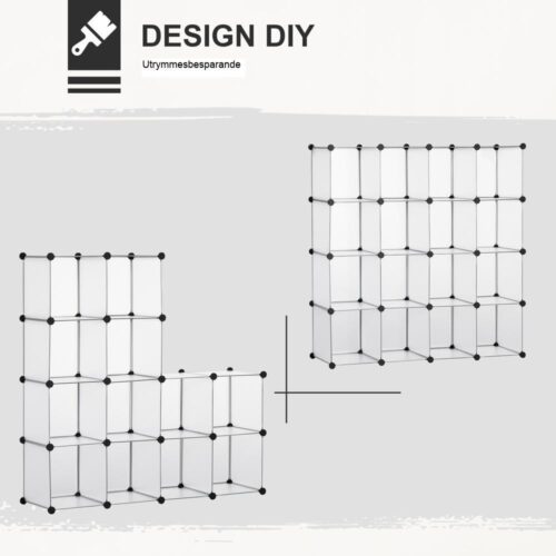 Vit modulärt kubhyllsystem, 16 förvaringskuber, 125cm