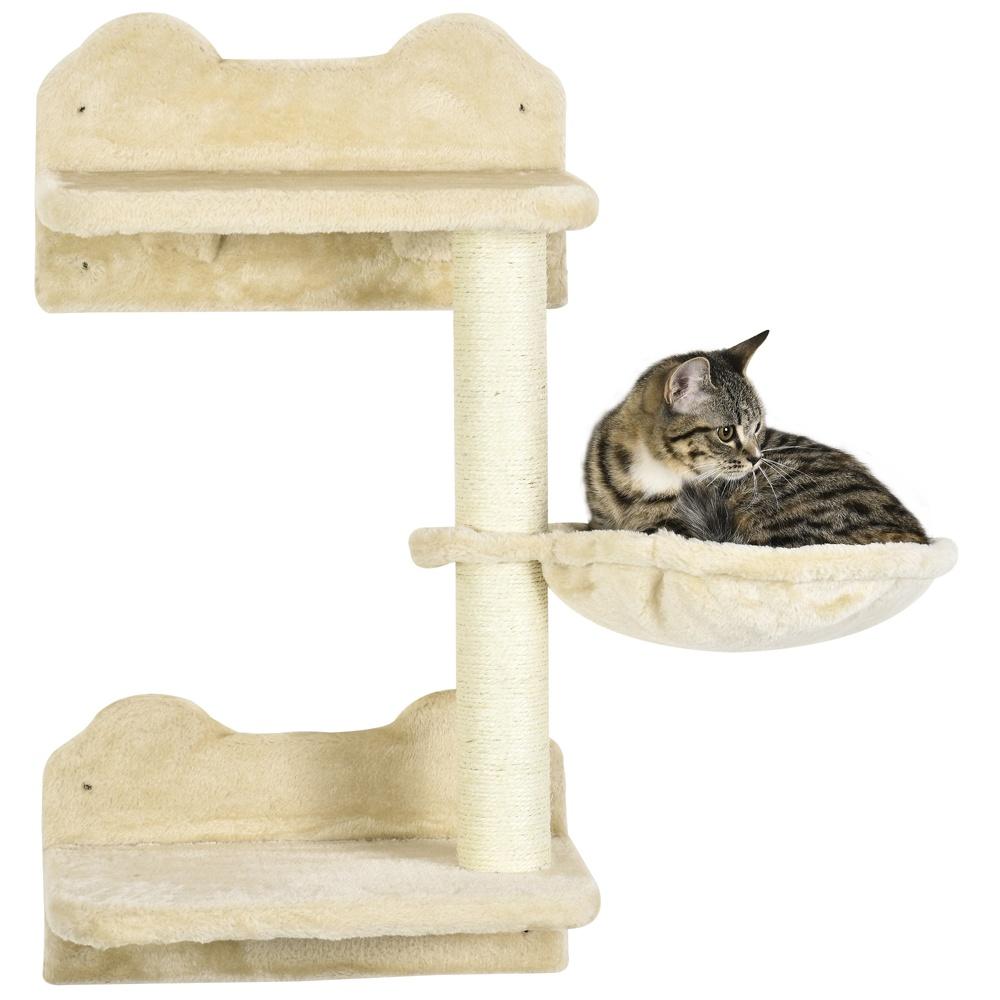 Cat Climbing Tower med hängmatta, skrapstolpar och trappsteg Beige Creme White