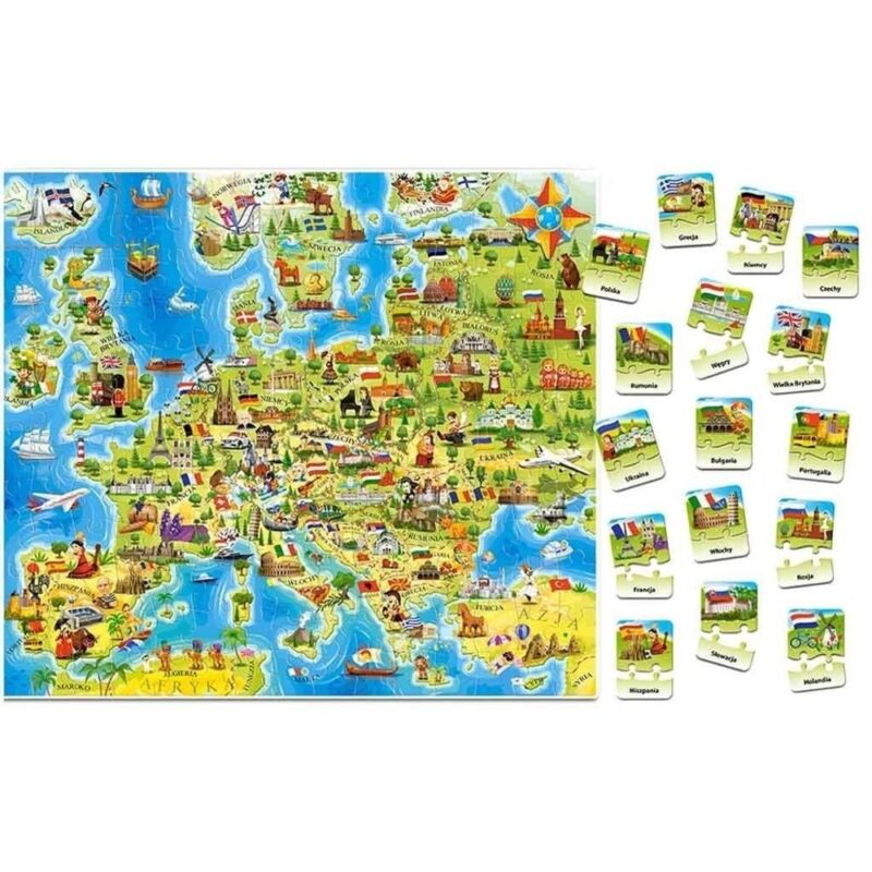 CASTORLAND Educational Europe Map Jigsaw Puzzle med Quiz 7+