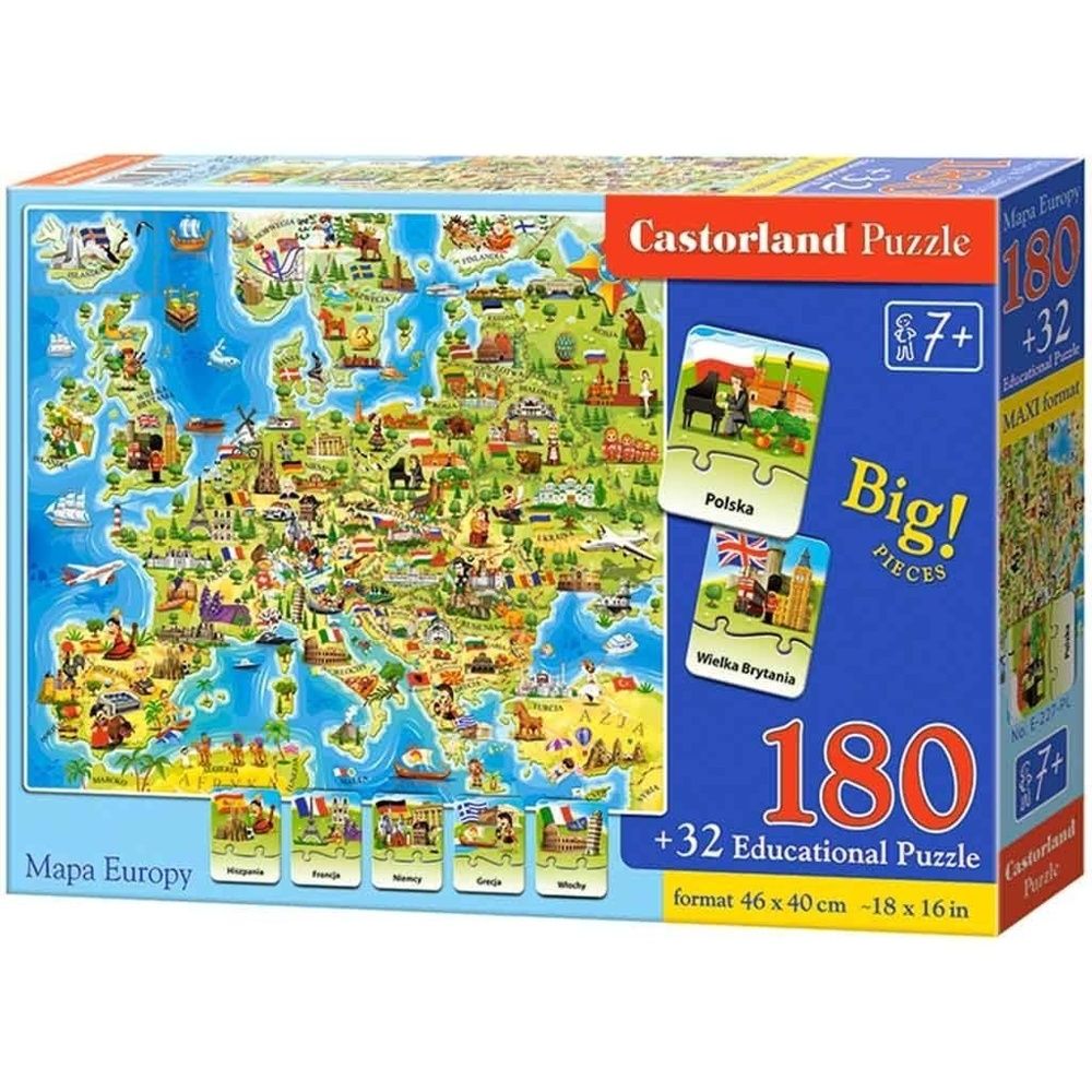 CASTORLAND Educational Europe Map Jigsaw Puzzle med Quiz 7+