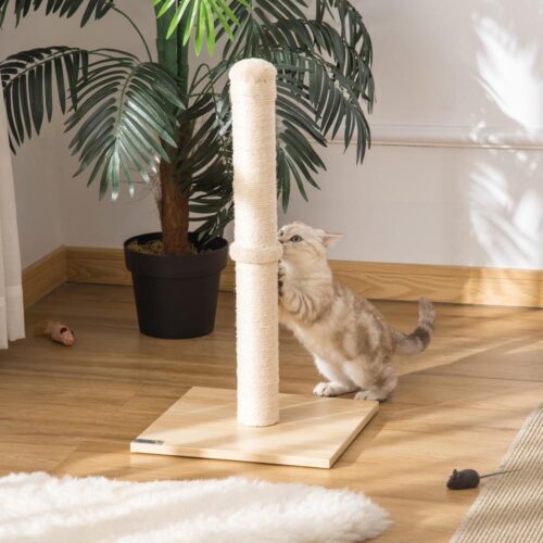 Sisal Cat Skrapstolpe Beige Ek 60cm Stall med Spånskiva Kula