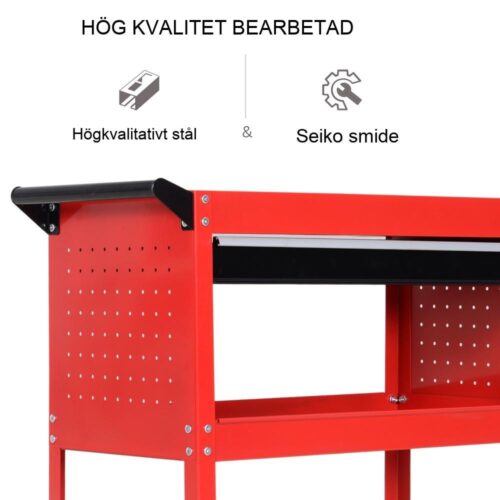 Red Steel Tool Trolley med låda, 60 kg kapacitet, garageförvaring