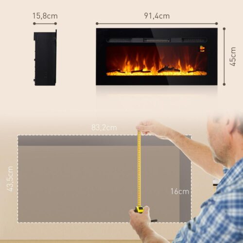 Elektrisk öppen spis med LED-flammeffekt, fjärrkontroll och värme för mysig atmosfär