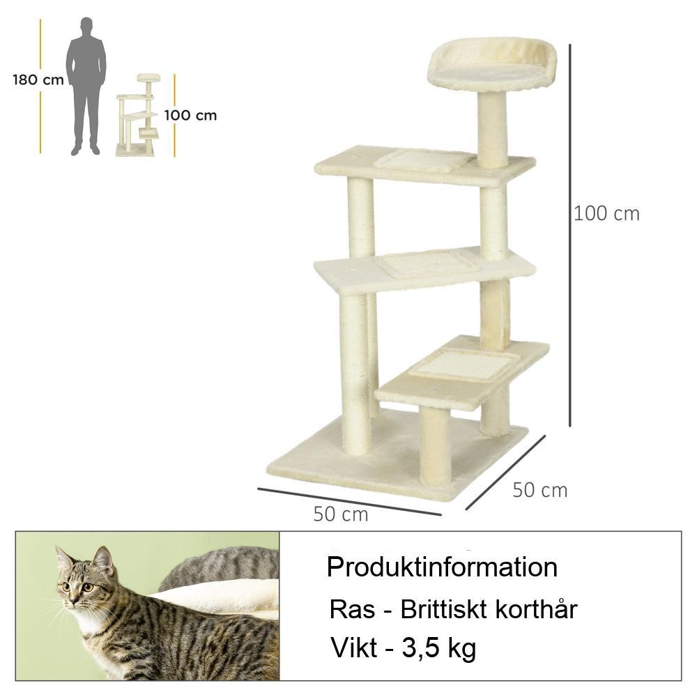 Stabilt kattträd med sisalskrapstolpar och plyschsängar Beige